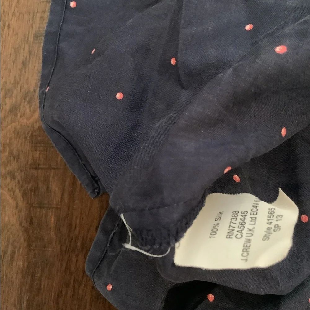 J. Crew Navy Pink Polka Dot Silk Shirt Sleeve Top XS